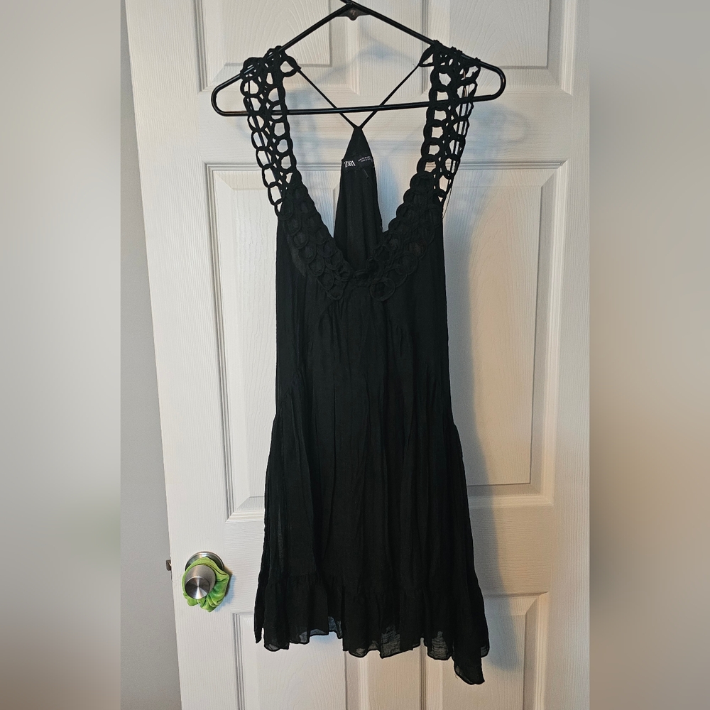 Zara Black Crochet Strap Dress